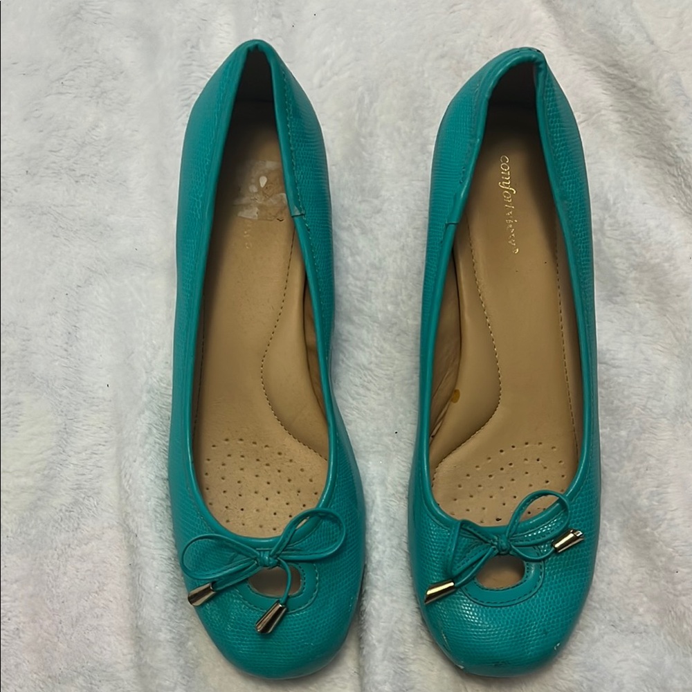 Anne Klein Teal Ballet Flats with Decorative Bow